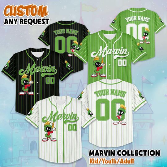 Personalized Marvin the Martian Baseball Jersey, Custom Marvin Jersey Shirt, Gift For Fans, Outfit Matching Family Tee