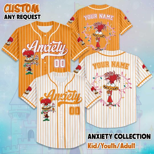 Discover Personalized Anxiety Christmas Baseball Jersey, Custom Disney Inside Out Shirt, Disney Baseball Shirt for Fans, Family Baseball Jersey