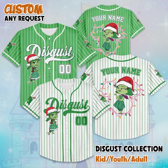 Discover Personalized  Disgust Christmas Jersey, Custom Disney Inside Out Jersey, Kids Birthday Jersey, Santa Claus Christmas shirt