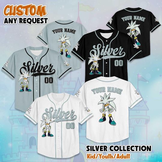 Discover Custom Silver the Hedgehog Baseball Jersey, Personalized Sonic Shirt, Silver Outfit, Matching Family Jersey, Gamer Birthday Gift