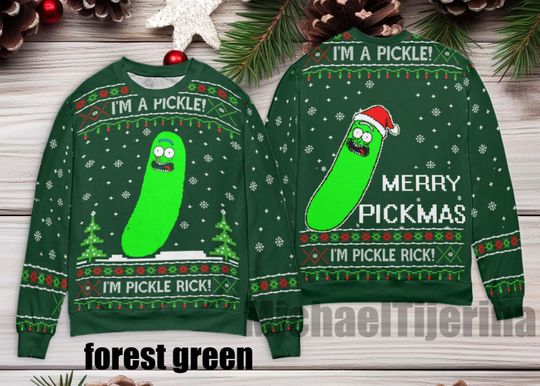 Pickle Ugly Christmas Sweater, Rick and Rickandmorty Holiday Gift, Ugly Xmas Lights Sweater