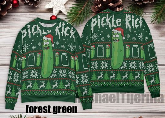 Rick and Rickandmorty Ugly Christmas Sweater, Pickle Holiday Jumper, Holiday Gift for Pickle Lover, Xmas Lights Sweater
