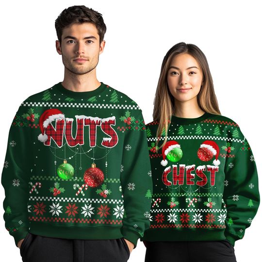 Chest Nuts Ugly Christmas Sweater, Couples & Family Holiday Sweatshirt, Christmas Gift for Couple Ugly Christmas Sweater