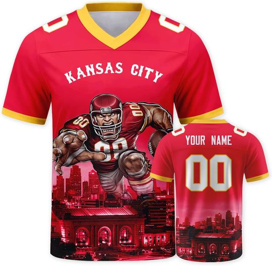 Discover Custom Football Jersey Mascots City Night Shirt Personalized Name Number Practice Uniform for Men Women Youth Fans Gift
