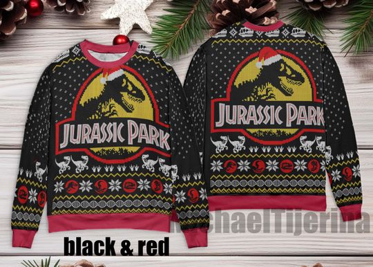 Jurassic Park Ugly Christmas Sweater, Funny Dinosaur Ugly Xmas Jumper, Funny Sweater for Family
