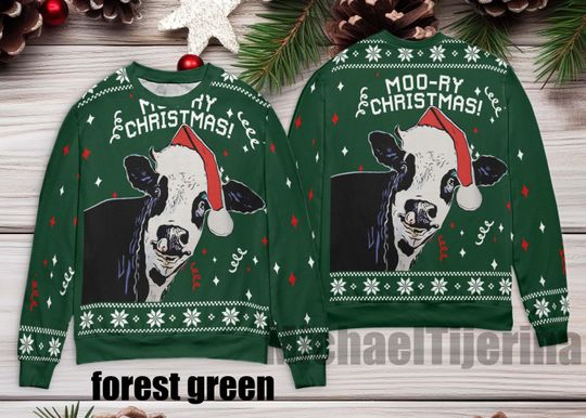 Discover Humorous Cow Ugly Christmas Sweater, Cow Ugly Christmas Sweater Funny Tree Holiday Sweater for Men Women