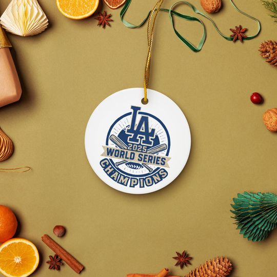 LA 2025 World Series Champions Christmas Ornament | Vintage Baseball Holiday Decor | Dodgers-Inspired Ceramic Ornament  2 Shapes