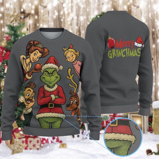 Discover Christmas Characters Movie Knitted Sweater, Funny Green Monster Ugly Sweater, Party Wear Sweater, Ugly Christmas Sweatshirt