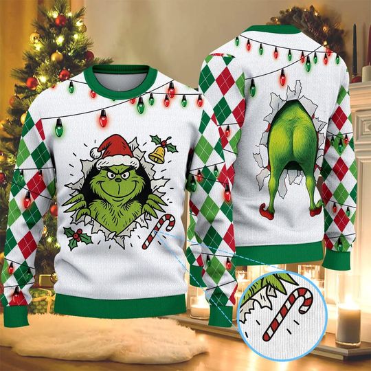 Discover The Green Monster Christmas Ugly Sweater, A Funny Christmas Tee and Green Hand Holiday Shirt, Ugly Sweater Parties & Green Xmas Gifts