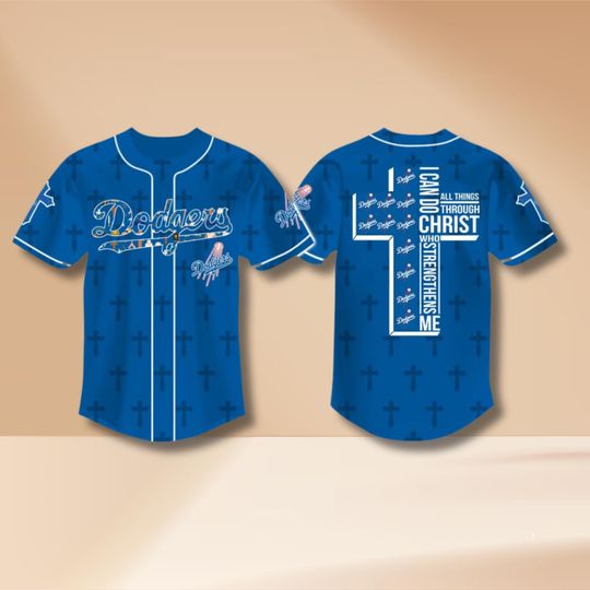 Discover Blue Faith 3D Baseball Jersey  Cross Back Philippians 4:13 Quote, Button-Front Unisex Game Day Top