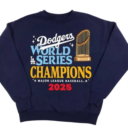 Discover 2025 LA Dodgers World Series Baseball Champions Navy Sweatshirt