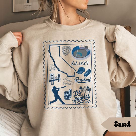 Discover Los Angeles Baseball Stamp Sweatshirt, Los Angeles Baseball, Baseball Sweater, LA Fan Gift, Game Day Outfit, California City, Dodgers Outfit
