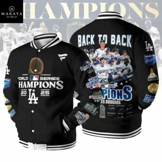 Discover Los Angeles Dodgers Back2Back 2025 World Series Champion Baseball Jacket