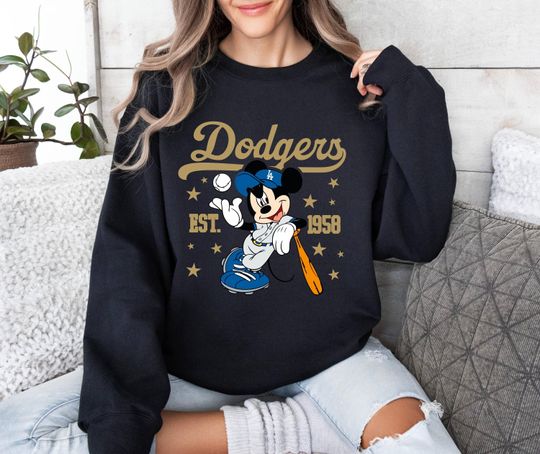 Discover Mickey Mouse Dodgers 1958 Baseball Sweatshirt,Mickey Baseball Sweat,Disney Sport Sweat,Disney Mickey Dodgers Sweat,Dodgers Baseball Sweat