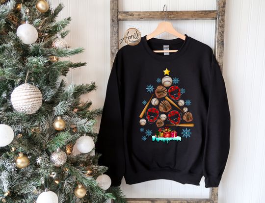 Discover Baseball Christmas Tree Sweatshirt: Ugly Xmas Hoodie