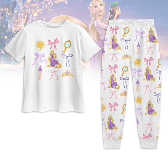 Discover Disney Rapunzel Coquette Pajamas Set, Disney Princess Tshirt And Pants, Magic Kingdom Pajamas For Men, Disneyland Trip Holiday Pajamas