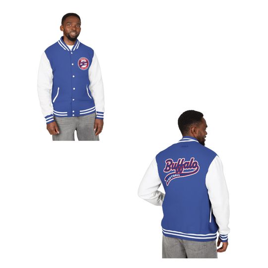Buffalo Bills Varsity Jacket, Fan Gear for Game Day, Cold Nights Football Design, Unisex Heavyweight Letterman Jacket