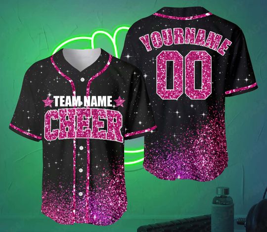 Discover Custom Glitter Baseball Jersey with Team Name Number for Adult Kid, Custom Name Cheerleading Shirt For Cheerleader,Glitter Printed Jersey