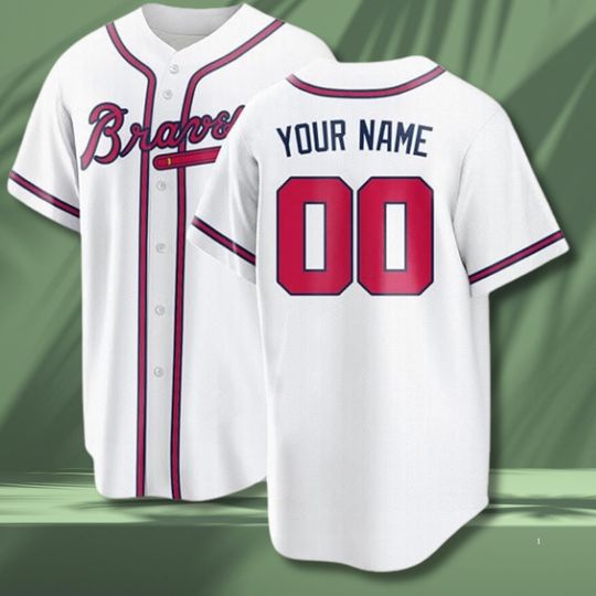 Discover Classic Red & Navy 3D Baseball Jersey  Custom Name Number 00, Atlanta Script Style, Button-Front Unisex