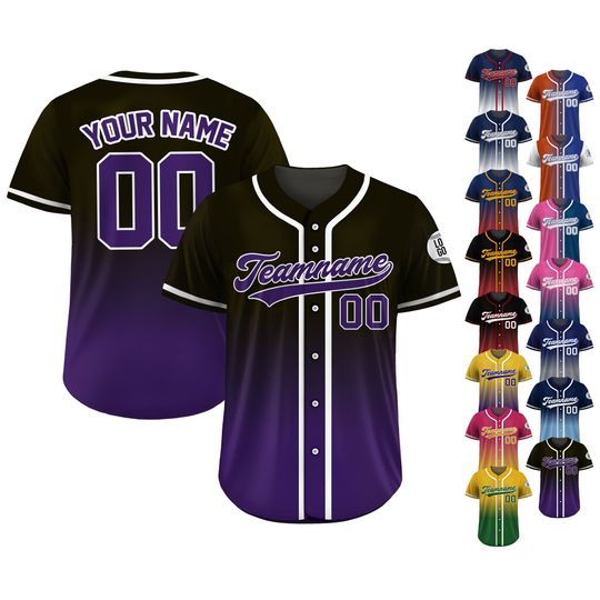 Discover Gradient Custom Baseball Jersey with Team Name Number, Personalized Jersey Shirt for Men Women Youth Kid, Gifts for Baseball Fans