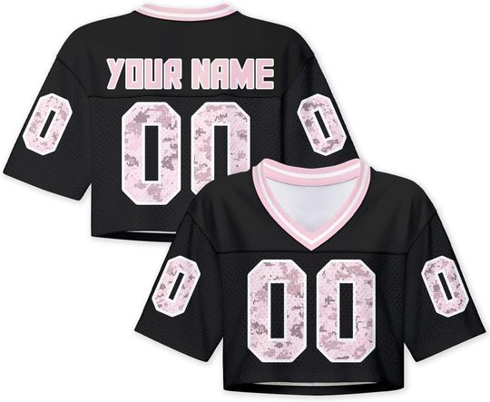 Discover Women Football Jersey Y2k Crop Tops Plain Colored Camo Streetwear Personalized Name Number for Girls Women Fans Gift XS~2XL