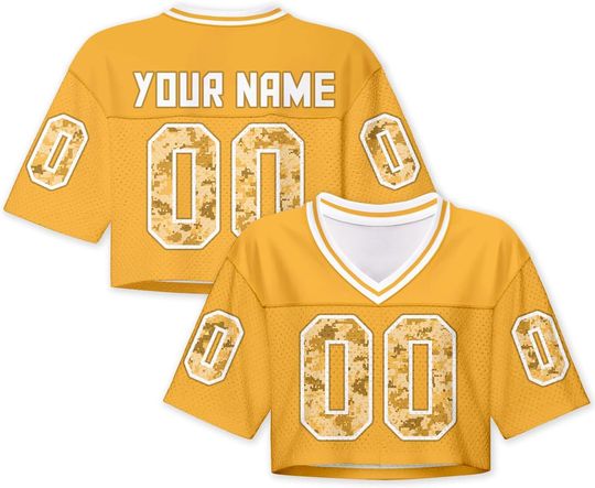 Discover Women Football Jersey Y2k Crop Tops Plain Colored Camo Streetwear Personalized Name Number for Girls Women Fans Gift XS~2XL