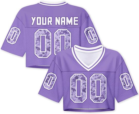 Discover Women Football Jersey Y2k Crop Tops Plain Colored Camo Streetwear Personalized Name Number for Girls Women Fans Gift XS~2XL