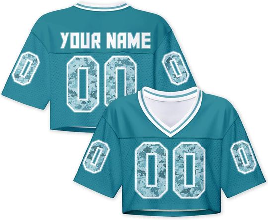 Discover Women Football Jersey Y2k Crop Tops Plain Colored Camo Streetwear Personalized Name Number for Girls Women Fans Gift XS~2XL