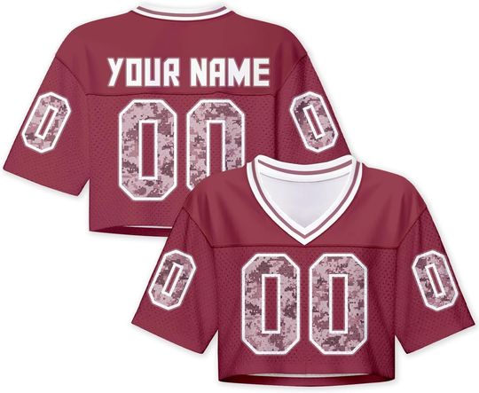 Discover Women Football Jersey Y2k Crop Tops Plain Colored Camo Streetwear Personalized Name Number for Girls Women Fans Gift XS~2XL
