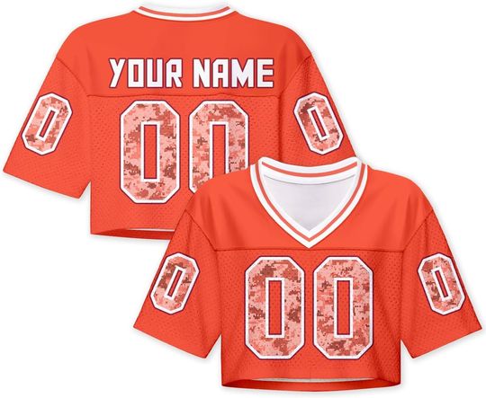 Discover Women Football Jersey Y2k Crop Tops Plain Colored Camo Streetwear Personalized Name Number for Girls Women Fans Gift XS~2XL