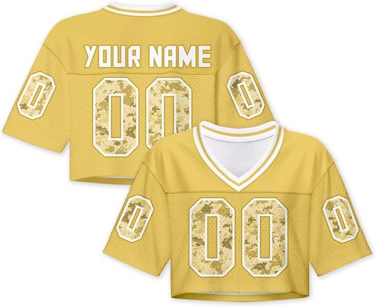 Discover Women Football Jersey Y2k Crop Tops Plain Colored Camo Streetwear Personalized Name Number for Girls Women Fans Gift XS~2XL