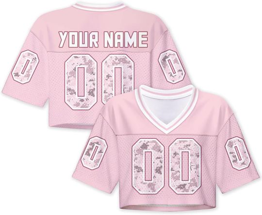 Discover Women Football Jersey Y2k Crop Tops Plain Colored Camo Streetwear Personalized Name Number for Girls Women Fans Gift XS~2XL