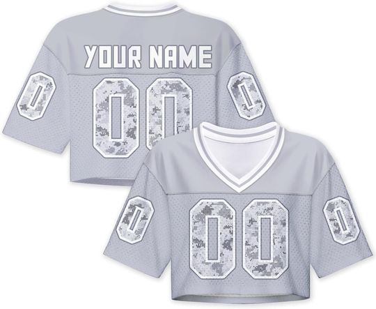Discover Women Football Jersey Y2k Crop Tops Plain Colored Camo Streetwear Personalized Name Number for Girls Women Fans Gift XS~2XL