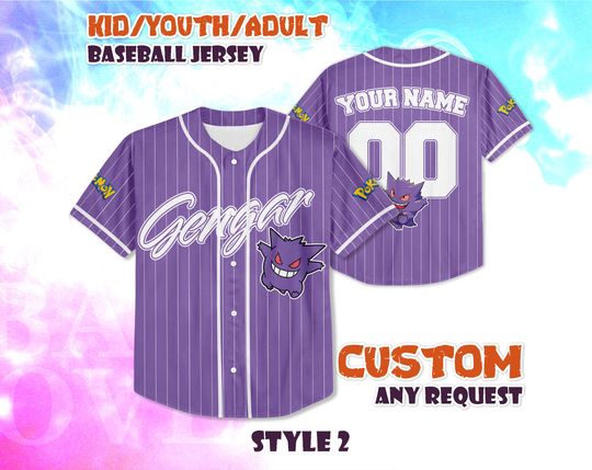 CUSTOM Gengar BaseBall Jersey, Gengar Shirt, Personalized Anime Lover, Gift for Fans, Birthday Gifts, Gift for Kid and Adult