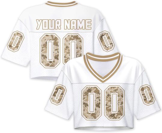 Discover Women Football Jersey Y2k Crop Tops Plain Colored Camo Streetwear Personalized Name Number for Girls Women Fans Gift XS~2XL