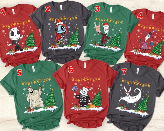 The Nightmare Before Christmas T-shirt, Jack & Sally Christmas Light Shirts, Family Group matching shirts, WDW Disneyland Party
