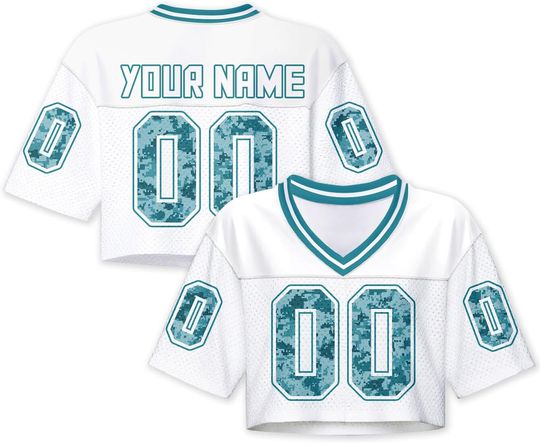 Discover Women Football Jersey Y2k Crop Tops Plain Colored Camo Streetwear Personalized Name Number for Girls Women Fans Gift XS~2XL