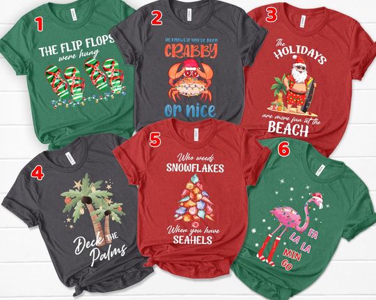 Discover Christmas Family Shirt, Personalized Tropical Beach Family Shirt, Christmas Matching Tropical T-shirt, Xmas Vacation Family Crew Shirt Gift
