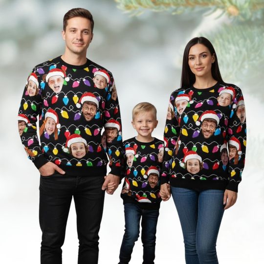 Discover Personalized Christmas Ugly Sweater, Custom Holiday Sweatshirt With Photo, Funny Family Matching Winter Pullover, Christmas Gift
