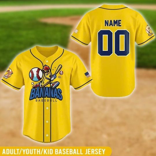 Discover Funny Banana Baseball Jersey, Let's Go Bananas Shirt for Baseball Fans, Custom Baseball Jersey, Personalize Team name number V2