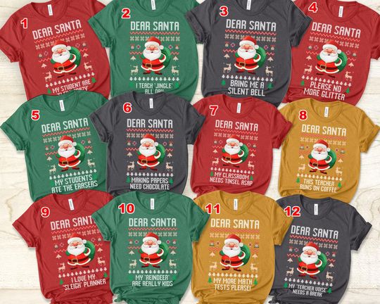 Discover Custom Santa Group Teacher Christmas Dear Santa T-Shirt, Group Christmas Costumes Teacher Personalized Xmas Montessori,Santa Ugly Shirt Gift