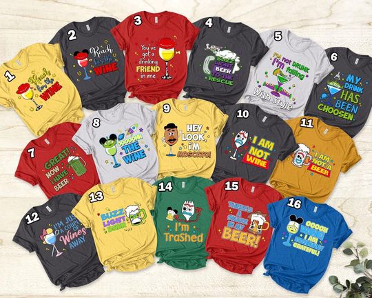 Discover Disney Toy Story Food and Wine Unisex T-Shirt, Disney Drinking Shirt, Epcot Drinking Around The World, Pixar Buzz Lightyear Woody Beer Shirt