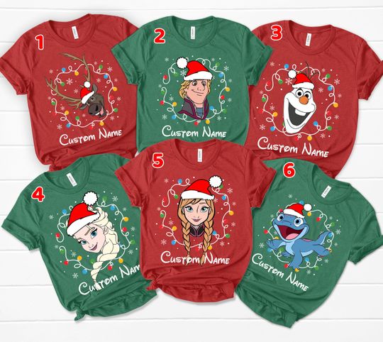 Discover Personalized Disney Frozen Christmas T-Shirt, Custom Name Elsa Ann Kristoff Olaf Sven Very Merry X-mas, Frozen Christmas Family Shirts