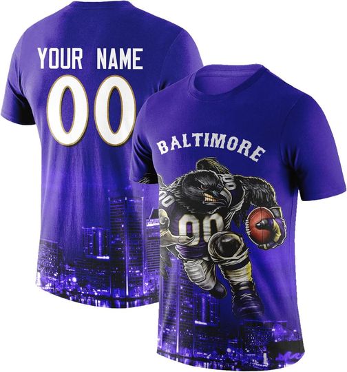 Discover Custom Football Shirt Mascots City Night T-Shirt Personalized Name Number Short Sleeves Fashions Gift for Men Youth Women Fan