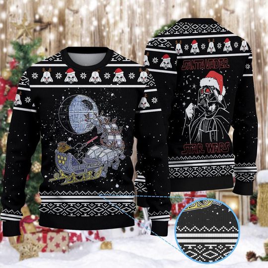 Discover Dark Lord Holiday Ugly Sweater, Santa Wars Christmas Crewneck, Sci-Fi Movie Fan Gift, Funny Space Opera Sweater