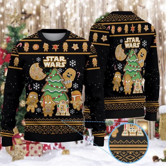 Discover Gingerbread Galaxy Wars Ugly Sweater, Cookie Sci-Fi Holiday Crewneck, Dark Side Fan Gift, Funny Baking Sweater