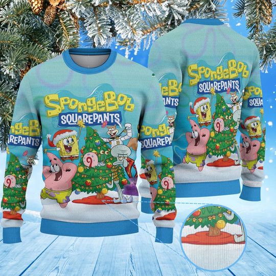 Discover Yellow Sea Sponge Christmas Ugly Sweater, Bikini Bottom Holiday Crewneck, Cartoon Fish Ugly Xmas Shirt, Fun Nick 90s Fan Gift, Patrick Star