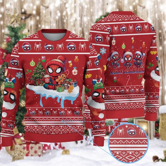 Discover Web Slinger Hero Christmas Ugly Sweater, Red Comic Book Holiday Crewneck, Super Hero Fan Gift, Kids Cartoon Gift