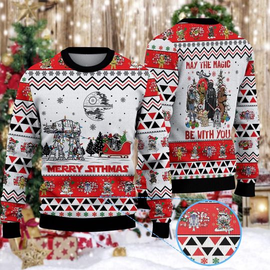 Discover Galactic Empire Ugly Christmas Sweater, Space Opera Holiday Sweatshirt, AT-AT Death Star Crewneck, Merry Sithmas Movie Fan Gift