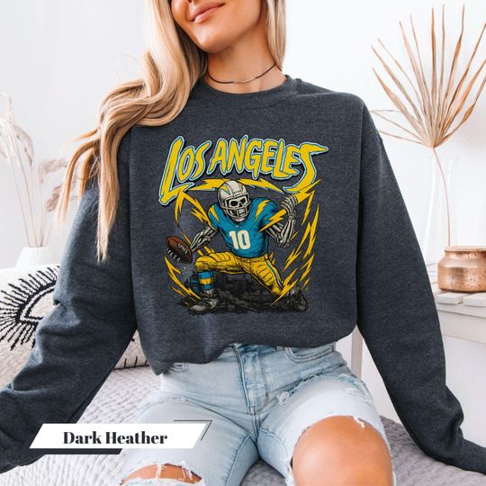 Discover Los Angeles Football Sweatshirt Skeleton Player Pullover Blue Yellow Crewneck Retro Chargers Style Unisex Game Day